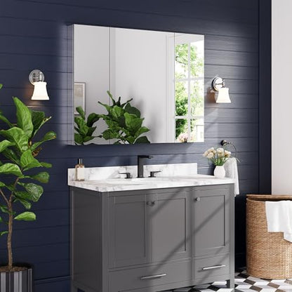 48"x36" Medicine Cabinet with Mirror & Soft Close Hinges, Surface Mount or Recessed Medicine Cabinet with Adjustable Shelves, Bathroom Wall Medicine Cabinet with Storage, Aluminum Alloy Frame, Combo - size: 48" x 36"
