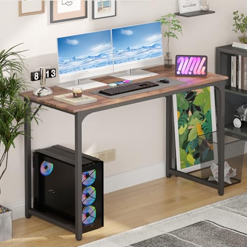 BestOffice | 47 Inch Computer Desk | Brown | Sturdy Office Desk | Metal Frame, Adjustable Feet | Water-Resistant, Scratchproof Surface | Writing Table for Home Office or Study | Pack of 1 - color: Brown, size: 47 Inch