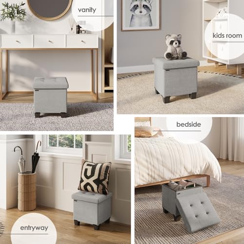 Storage Ottoman Cube with Small Bin, 15-in Square Ottoman with Storage for Living Room and Bedroom, Small Ottomans Foot Rest, Fabric Foot Stools Ottomans Max 330lbs, Light Grey - color: 01 - Light Grey