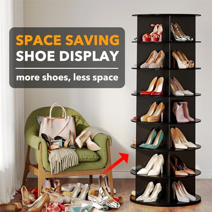 SpaceAid Black 7-Tier Spinning Rotating Shoe Rack Organizer, Shoe Display Tower Lazy Susan, Revolving Shoes Rack StorageOrganization, 360 Vertical Bags Holder Rotate Organizer - size: 7 Tier, 63" H