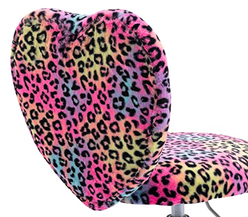 chairus Kids Desk Chair Faux Fur Small Study Chair for Teenage Girls, Adjustable Heart Shaped Kids Vanity Chair for Bedroom Reading Living Room, Cute Student Task Chair with White Foot, Leopard - color: Leopard