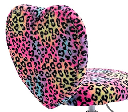 chairus Kids Desk Chair Faux Fur Small Study Chair for Teenage Girls, Adjustable Heart Shaped Kids Vanity Chair for Bedroom Reading Living Room, Cute Student Task Chair with White Foot, Leopard - color: Leopard
