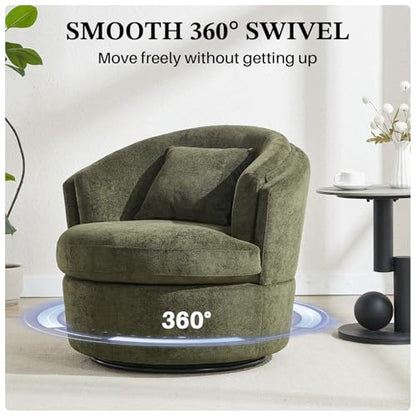 Swivel Accent Chair, Widened Round Barrel Chair with Pillow | Wide Padded Seat, Upholstered Polyester, Silent 360° Swivel Barrel Armchair for Living Room Bedroom Reading Nook, Green - color: Green