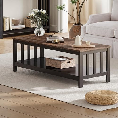 ChooChoo Mission Coffee Table, Wood Living Room Table with Shelf, 47 inch, Espresso - color: Espresso, size: 22"D x 47.2"W x 18.1"H