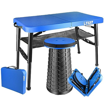 Small Folding Table, Adjustable Height, Camping & Picnic Table, 4 Foot Lightweight - color: Blue