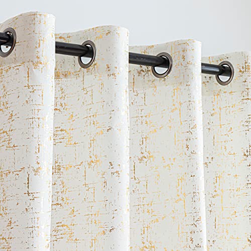 Taisier Home Gold Foil Print Linen Textured Curtains Geometric Dots Pattern Design Curtains for Nursery Toy Room Thermal Insulated Window Treatment 2 Panels 45" L,Off White and Gold Drapes Print - color: Off White/Gold, size: 52"W x 45"L (Pack of 2)