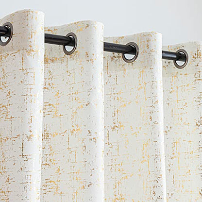 Taisier Home Gold Foil Print Linen Textured Curtains Geometric Dots Pattern Design Curtains for Nursery Toy Room Thermal Insulated Window Treatment 2 Panels 45" L,Off White and Gold Drapes Print - color: Off White/Gold, size: 52"W x 45"L (Pack of 2)