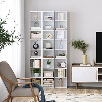 FOTOSOK 2 Pcs 71'' Tall Narrow Bookshelf, 8-Tier Media Tower Rack Set of 2 | CD DVD Storage Cabinet with Adjustable Shelves, Tall Narrow Bookcase Skinny Display Bookshelf Slim Shelf, White - color: White
