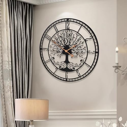 Dankeit Tree of Life Wall Clock, 24inch Black Metal Wall Clock, Silent Quartz Movement, Modern Home Decor - color: D