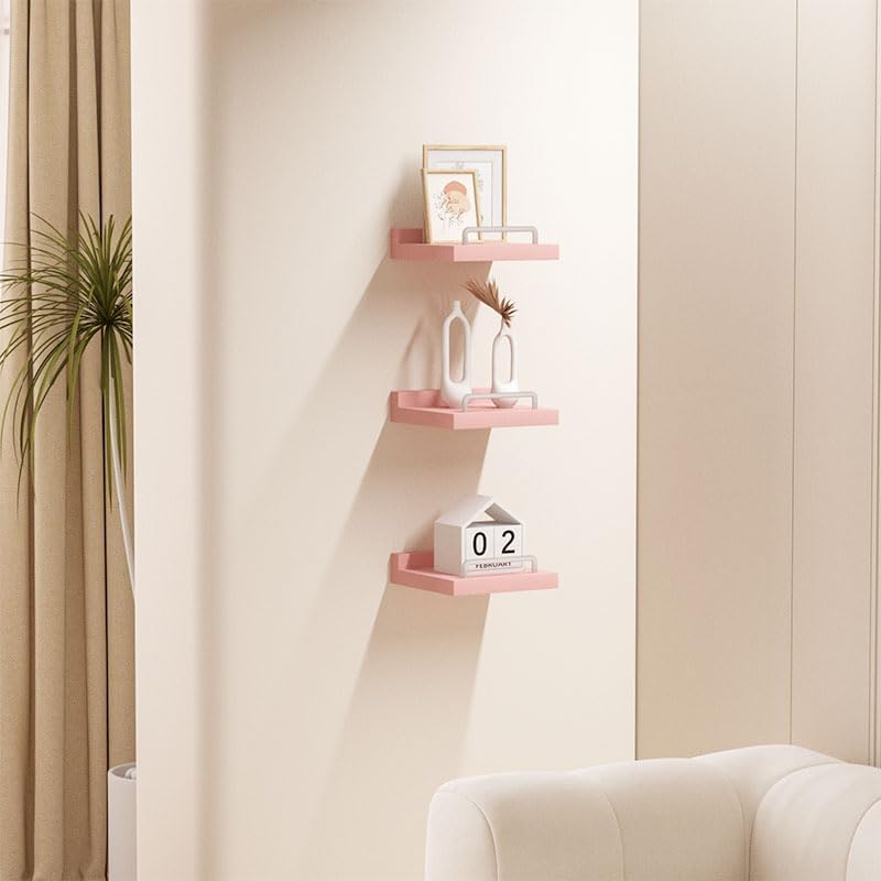 RYOFOBETTO Small Floating Shelf, 6X6 Inches Farmhouse Wall Shelves for Living Room, Bedroom, Picture Frames, Plants, Kitchen, Set of 3 (Pink and White) - color: Pink and White, size: 6"