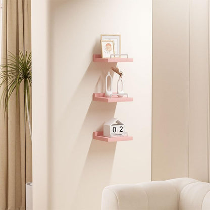 RYOFOBETTO Small Floating Shelf, 6X6 Inches Farmhouse Wall Shelves for Living Room, Bedroom, Picture Frames, Plants, Kitchen, Set of 3 (Pink and White) - color: Pink and White, size: 6"