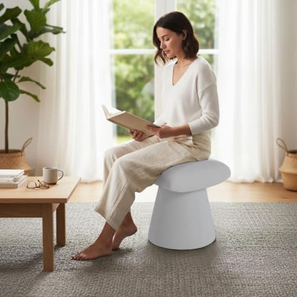 Modern Ottoman with Soft Padded Seat, Multifunctional Vanity Stool, Upholstered Footrest Stool for Living Room and Bedroom - color: White