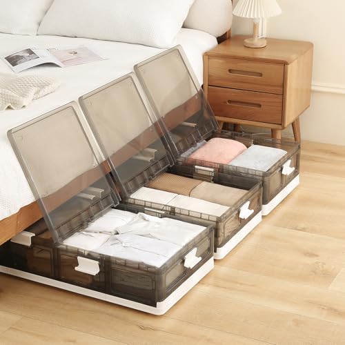 Under Bed Storage Containers with Wheels - Stackable, Foldable Plastic Storage Boxes with Lids for Clothes, Shoes, Blankets - Perfect for Bedroom Organization and Dorms (2 Pack-25.2''x16.5''x7.1'') - size: 2 Pack-25.2''x16.5''x7.1''
