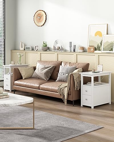 End Table with Charging Station, Side Table with 2 Drawer & USB Ports & Power Outlets, Nightstand for Small Spaces, Bedside Tables for Living Room White - color: White