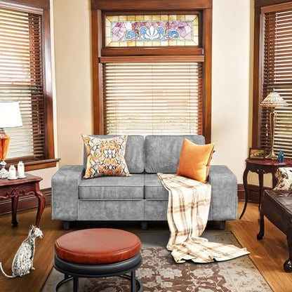 71" Chenille Loveseat Couch, 2 Seater Retro Sofa with 4 Side Pockets, Removable and Washable Cushions,Mid Century Modern, Living Room, Bedroom, Apartment (Light Grey) - color: Light Grey Chenille, size: 71 "