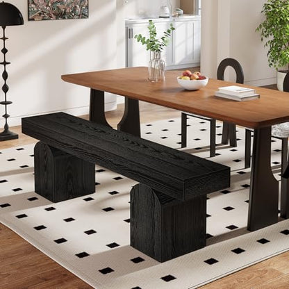 Tribesigns 59" Dining Bench for 2 to 3, Modern Black Dining Table Bench with Arched Base, Extra Long Kitchen Seating for Living Room, Entryway - color: Black