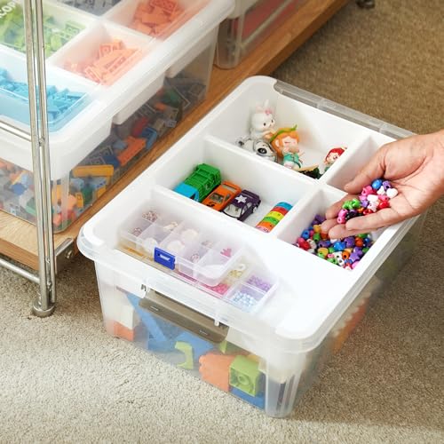 MACOPRO 17QT Clear Plastic Box Craft Storage Bin with Removable Tray & Lid | 1-pack container, art supply organizer for playdoh, sewing, beads & craft tools, space-saving stackable bins organization - size: 1Pack-17QT