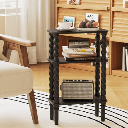 Veegle Side Table, Small End Table with Storage Shelf, 3-Tier Small Coffee Tables for Living Room Bedroom Narrow Spaces(Black) - color: Black-3 Tier Shelf