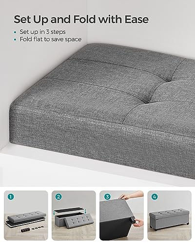 SONGMICS Storage Ottoman Bench, Foldable Foot Rest with Legs | End of Bed Bench, Storage Chest, 43.3 x 15 x 15.8 Inches, Load up to 661.4 lb, Dove Gray, MELISA Collection ULSF018G02 - color: Dove Gray, style: without Flipping Lid