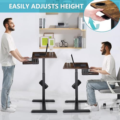 ETHU Overbed Table with Wheels, Upgrade Medical Table with Drawer, Hospital Bed Table, Workstation Desk, Adjustable Overbed Bedside Rolling Laptop Desk, Walnut | Mobile Table Tray for Sofa Side, Hospital Bed Workstation Table for Home and Office Laptop Us