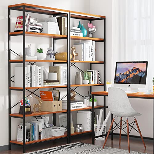 Himimi 6 Tier Industrial Bookshelf, Vintage Standing Storage Shelf, Display Shelving Units, Tall Bookcase, Industrial Metal Book Shelves for Living Room Bedroom and Home Office - size: 6 Tier-1 Pack