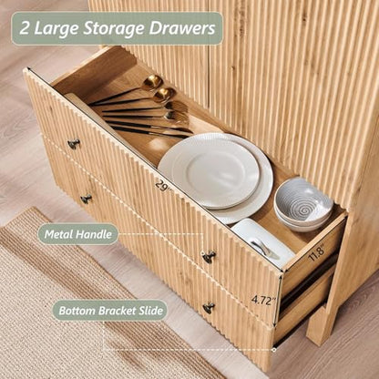IFGET Fluted Arched Pantry Cabinet, 71" Tall Kitchen Storage Pantry Cabinet with Adjustable Shelves and 2 Large Drawers, Freestanding Morden Versatile Cupboard for Living Room, Bathroom, Natrual - color: Natural