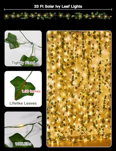 Solar Ivy String Lights, 33Ft 100 LED Vines with Lights Warm White - color: Ivy, size: 33Ft*1pack