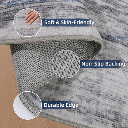 2x5 Washable Runner Rugs，Modern Abstract Rug Runner,Ultra-Thin Kitchen Runner Rug Non-Slip Backing Entryway Runners,Bathroom Carpet for Hallways,Bedroom，Laundry Room（Blue/Grey,2' x 5' ） - color: Blue/Grey, size: 2' x 5' (Runner)
