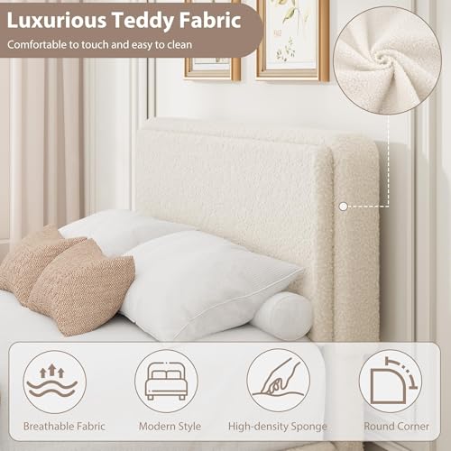 Garvee Twin Size Bed Frame with 2 Storage Drawers and Upholstered Headboard | Teddy Fleece Fabric Upholstered Bed Frame - size: Twin