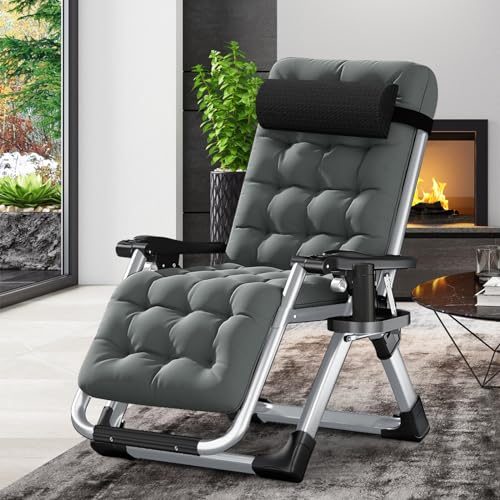Comfy Folding Chair, Folding Lounge Chair with Cushion, Reclining Chair - color: Smoky Gray