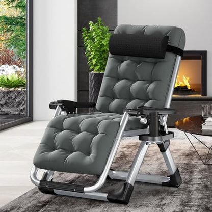 Comfy Folding Chair, Folding Lounge Chair with Cushion, Reclining Chair - color: Smoky Gray