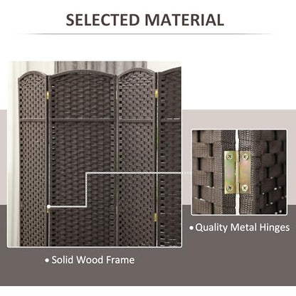 HOMCOM Room Divider 4 Panel Folding Privacy Screen 5.6' Tall White | Freestanding Partition, Home Office, Bedroom - color: Brown, size: 4 Panel