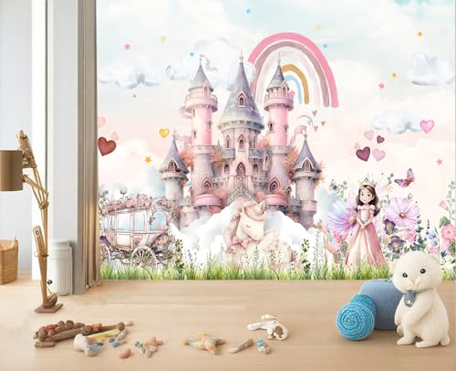XMPMBM-Peel and Stick Princess Wallpaper Pink Cartoon Castle wall Mural | Thick and tear-resistant,Will not be damaged during repositioning,girly princess girls room wallpaper.S-80"X58" - color: M04, size: 80"x58"
