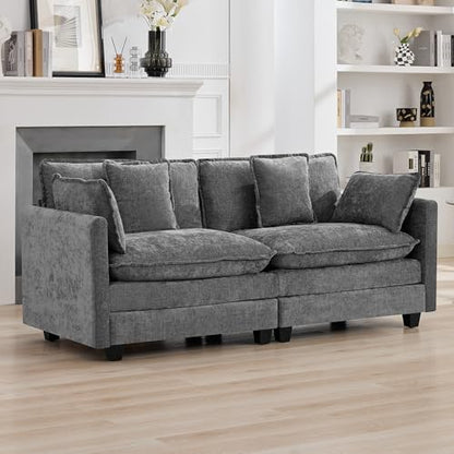 76'' Cloud Deep Seat Loveseat, Upholstered Chenille Modular 2-Seats Sectional Sofa Couch, Modern Comfy Settee Loveseat for Living Room Set, Small Apartment, Grey - color: Grey, size: 76'' Loveseat