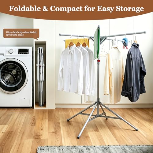 Adjustable Collapsible Umbrella Style Clothes Drying Rack, 4Legs6Telescopic Arms, Space-Saving Freestanding Laundry Airer with Windproof Clips, Easy Setup Indoor Outdoor (Gray-Carbon Steel) - color: Gray-carbon Steel
