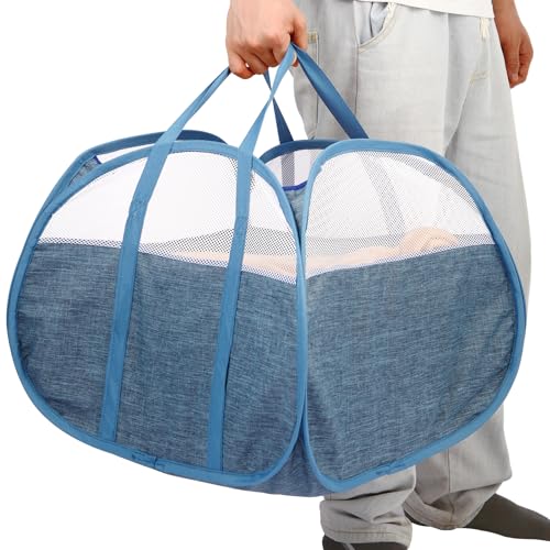Durable Collapsible Laundry Basket, 90L Clothes Hampers for Laundry, Foldable Laundry Basket with Handles, Tear-proof Pop Up Hampers for Bedroom, Bathroom, Kids Room, Dorm, Travel or Campout Blue - color: Blue