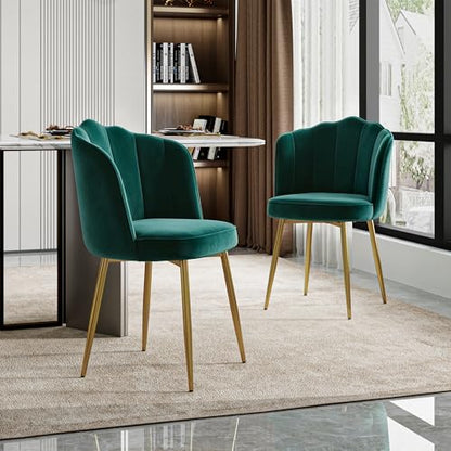 VECELO Velvet Dining Chairs Set of 2, Modern Upholstered Kitchen Chairs with Thick Cushions, Curved Padded Backrest and Metal Legs, for Kitchen, Dining Room, Living Room, Green - color: Green, size: Set of 2
