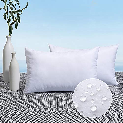 MIULEE Pack of 2 12x20 Inch Outdoor Pillow Inserts | Water-Resistant Decorative Premium Lumbar Pillow Stuffer Sham for Porch Swing Couch Sofa Cushion Patio Furniture - size: 12x20 Inch
