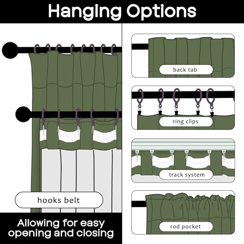 Olive Green Linen Blackout Curtains 84 Inches Long, Dark Green Thermal Insulated Black Out Drapes, Pleated Moody Curtains for Bedroom Living Room 2 Panels Set - color: Olive Green, size: 50"W x 84"L (Pack of 2)
