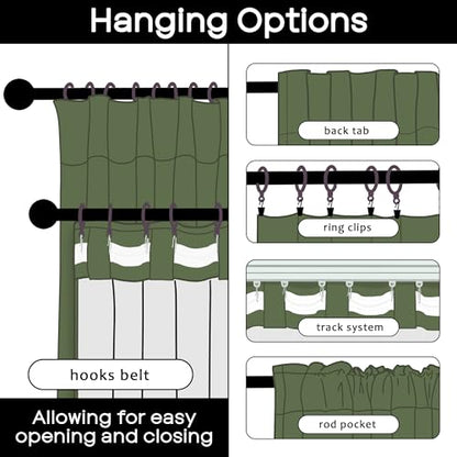 Olive Green Linen Blackout Curtains 84 Inches Long, Dark Green Thermal Insulated Black Out Drapes, Pleated Moody Curtains for Bedroom Living Room 2 Panels Set - color: Olive Green, size: 50"W x 84"L (Pack of 2)