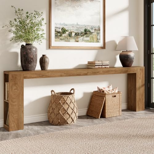 94.5-Inch Extra Long Console Table, Narrow Sofa Behind Couch Table | Farmhouse Wood Entryway Table with USB Outlet & Storage, Sofa Table with Charging Station for Hallway Foyer Living Room, Oak - color: Natural Oak