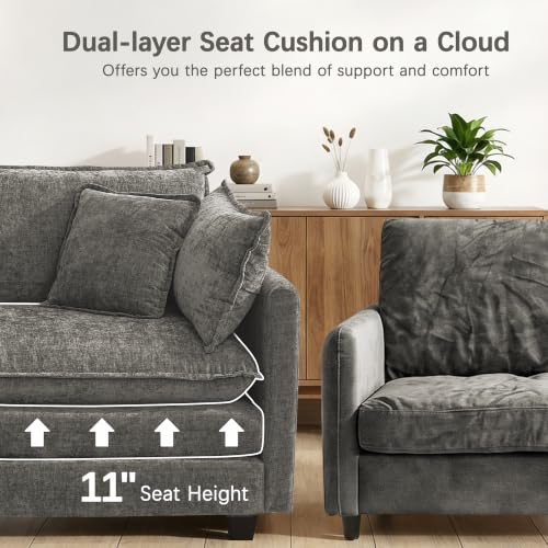 Oversized Loveseat Sofa, 70" Sectional Cloud Couch, 2 Seat Modern Comfy Sofa Chenille Deep Seat Couches with 2 Pillows, for Small Apartment, Living Room (Grey, 70" Loveseat) - color: Grey, size: 70" Loveseat