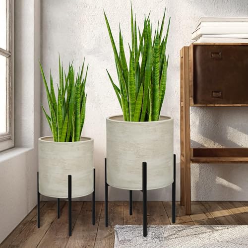 ARNIS Modern Plant Pots, Large Planters with Stand, Set of 2 Decorative Planters, Metal Pots with Drainage Holes for Living Room, Office, Garden or Balcony, 10.5 &12.55 Inch, Dirt - color: Dirt, size: 10.5 &12.25