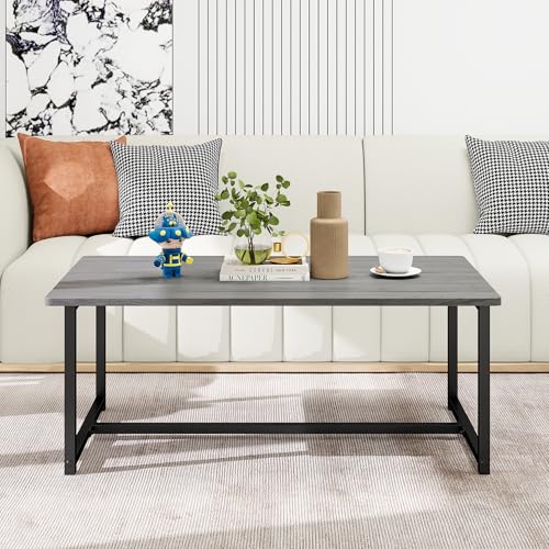 35.4" Rectangular Coffee Table for Living Room, Modern Industrial Style Coffee Table Center Table with Metal Frame for Small Space, Apartment, Office, Easy Assembly, Grey - color: Grey