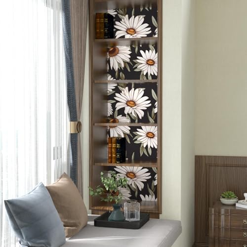 Dark Daisy Floral Peel and Stick Wallpaper 17.5" × 393", White/Black | Self Adhesive/Removable/Waterproof/Thick Vinyl Contact Paper for Bathroom Bedroom Shelf Cabinet Drawer,Prepasted,Easy Peel - color: Black,Green, size: 393" x 17.5"