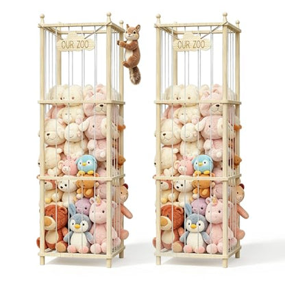 Stuffed Animal Storage,Large Wooden Toy Organizer,Anti-Tip Design,Easy Assembly - size: 53.9*15.7*15.7 IN*2