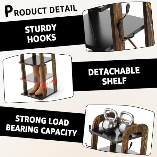 Wooden 8 Tiers Vertical Shoe Rack | Shoe Storage with Hooks, Shoe Organizer for Small Spaces, Space Saving for Entryway, Closet, Living Room, Bedroom, Front Door
