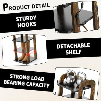 Wooden 8 Tiers Vertical Shoe Rack | Shoe Storage with Hooks, Shoe Organizer for Small Spaces, Space Saving for Entryway, Closet, Living Room, Bedroom, Front Door