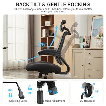 500lbs Big and Tall Office Chair - Heavy Duty Mesh Ergonomic Desk Chair with Headrest, High Back Computer Chair - Flip-up Armrests, Wide Thick Seat Cushion, Quiet Wheels, Black - color: Black With Headrest