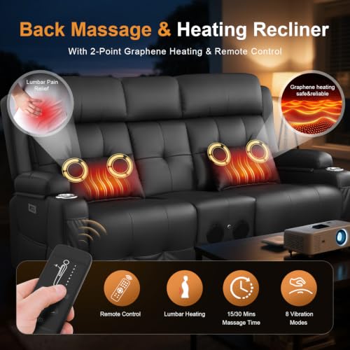 Home Theater Seating, Power Loveseat Recliner Sofa with Massage & Heat | Wall Hugger Reclining Loveseat with USB, RV Couch with LED Lights, Flip Backrest, Cup Holders for Movie Theater, Gaming Room - color: Dark Gray, size: 72" - 2 Seats